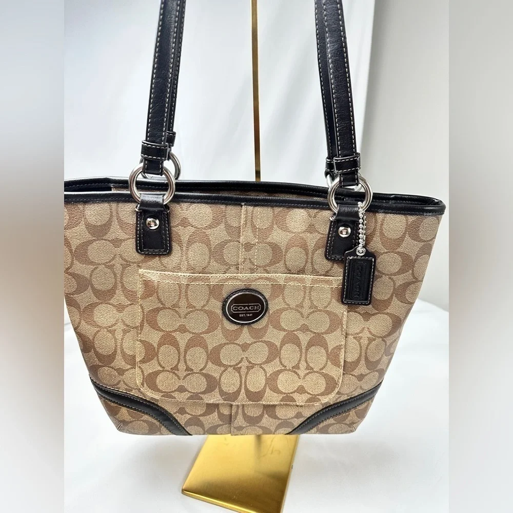 Authentic Coach F18917 Peyton Signature Logo Heritage Handbag Tote Brown Vtg Y2K